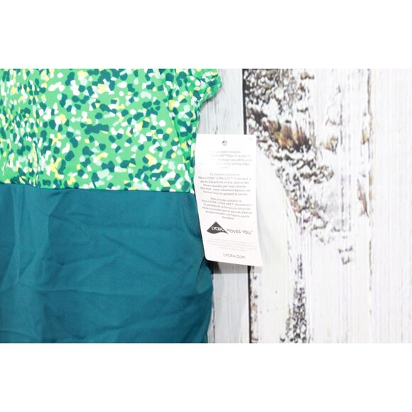 LL Bean UPF+50 Side Ruched Tankini Swimsuit Top Green Blue Print Size 6 - Picture 4 of 8